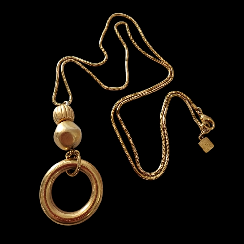 Vintage Anne Klein long pendant necklace gold matte hard to find piece rare